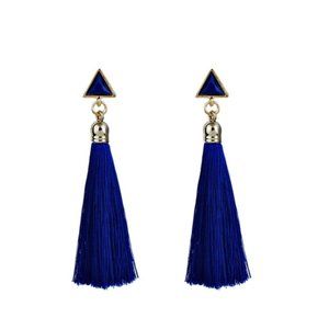 Blue large dangle fringe/tassel drop earrings